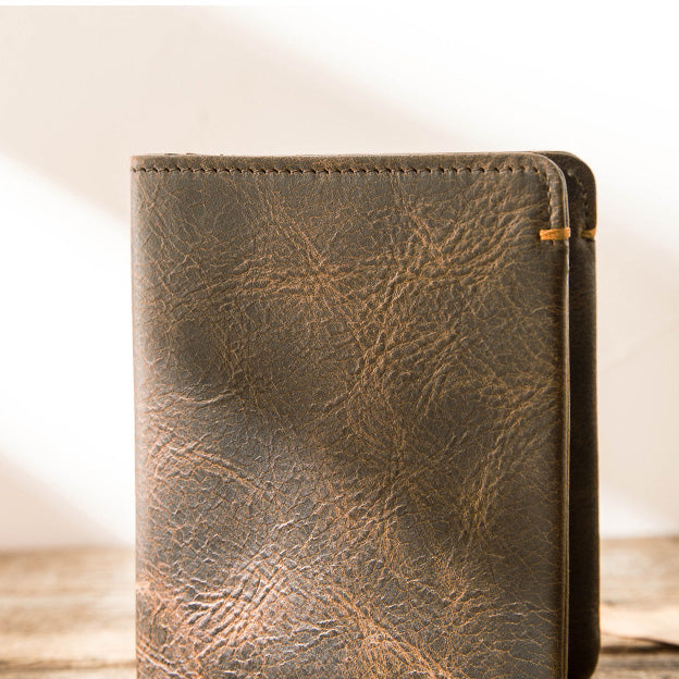 DYQ JEWELRY Cowhide Retro Ultra Thin Leather Wallet Men's Wallet Short Vertical Style