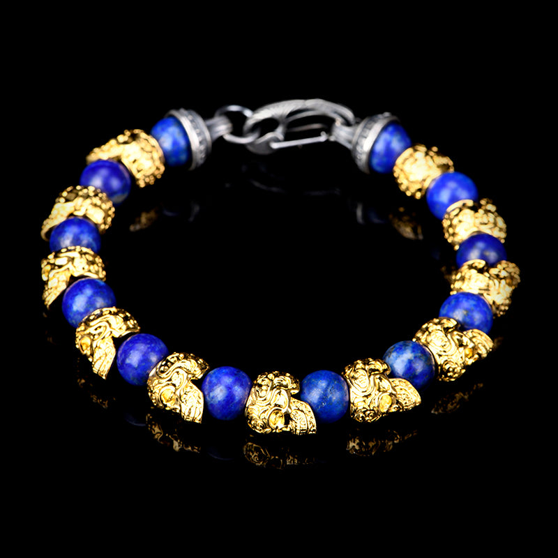 DYQ JEWELRY Copper Plating 24K Gold Skull Lazurite Man's Bracelet