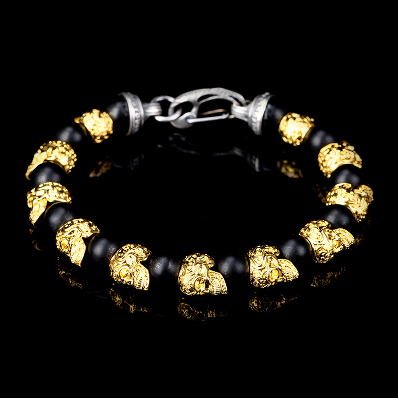DYQ JEWELRY Copper Plating 24K Gold Skull Obsidian Man's Bracelet