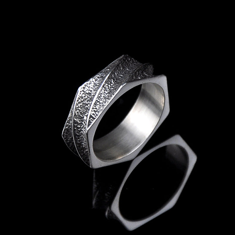 DYQ JEWELRY NUT Ring 925 Silver Ring Men's Wide Ring