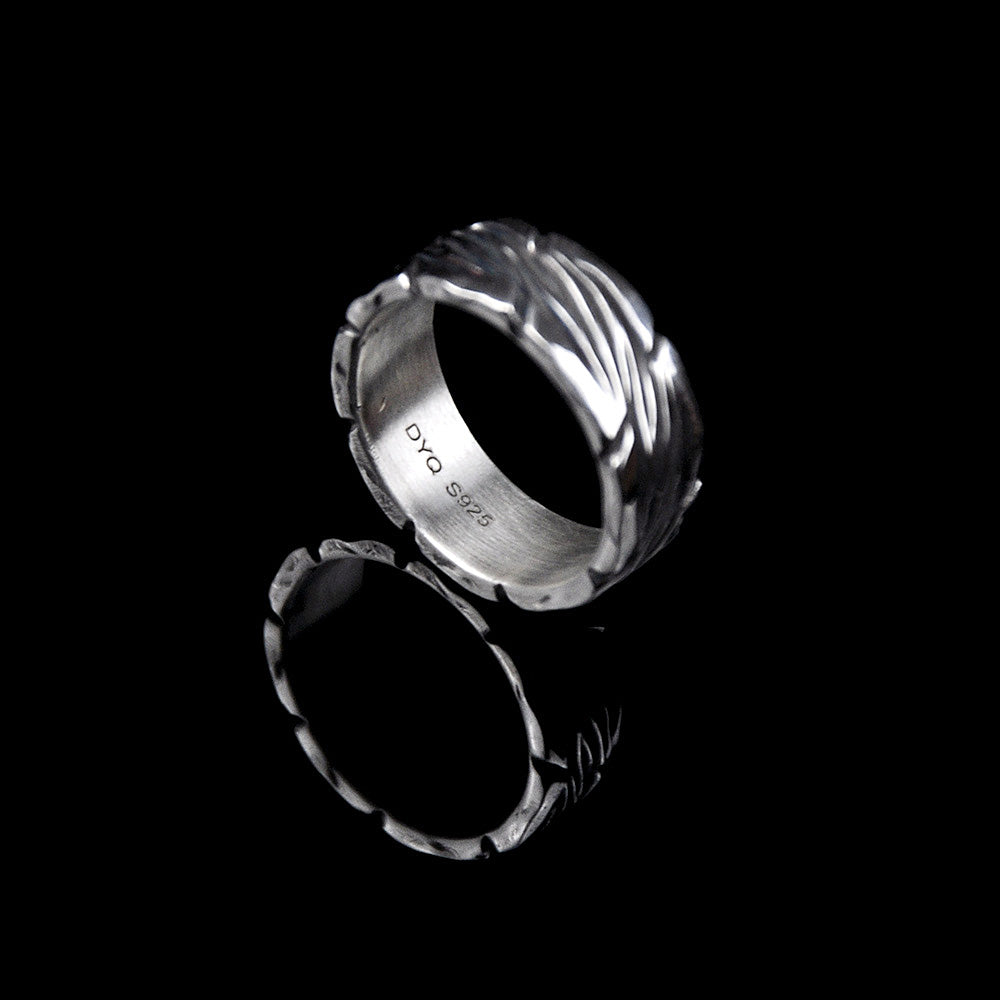 DYQ JEWELRY Male Bark Ring 925 Silver Ring Men's Ring