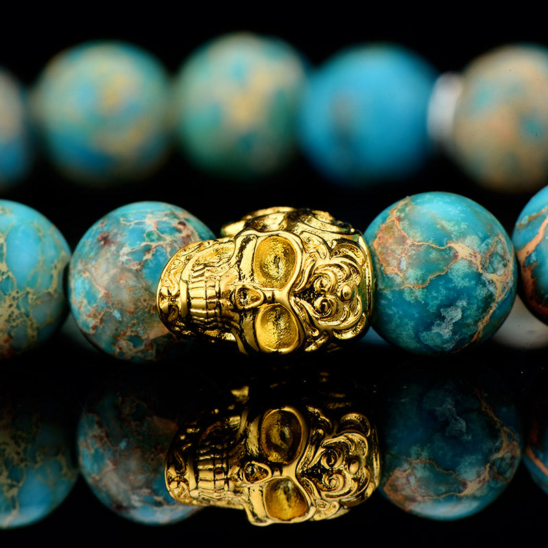 DYQ Jewelry Blue Shoushan Stone Bracelet Brass Skull For Women Bracelet