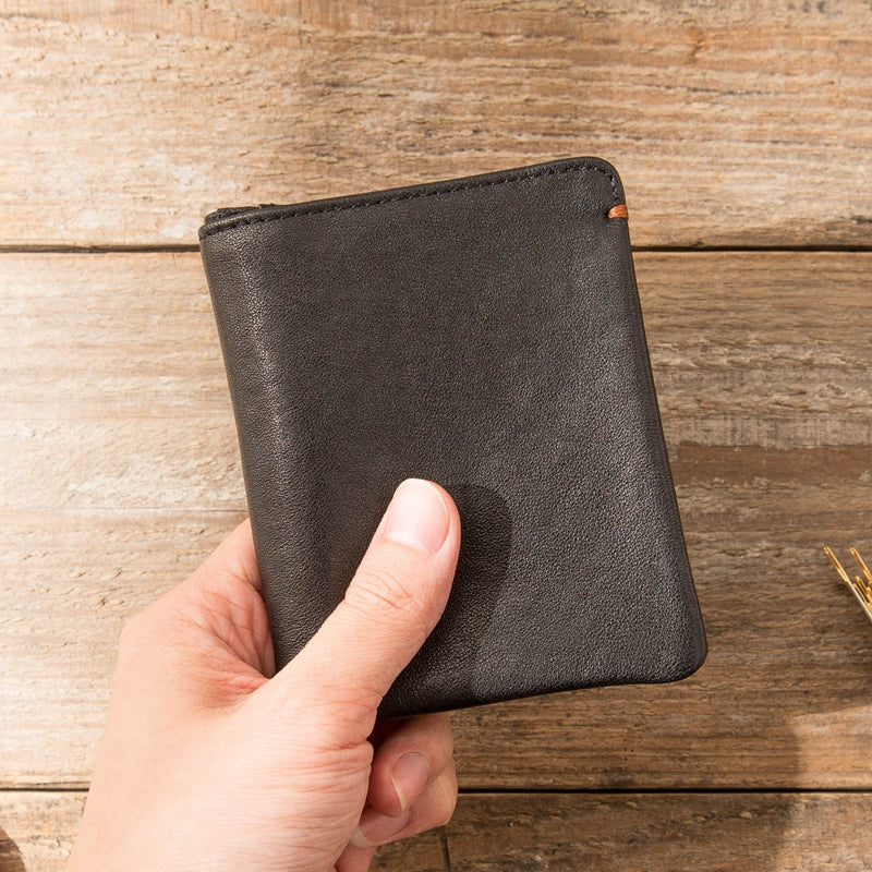 DYQ JEWELRY Cowhide Retro Ultra Thin Leather Wallet Men's Wallet Short Vertical Style