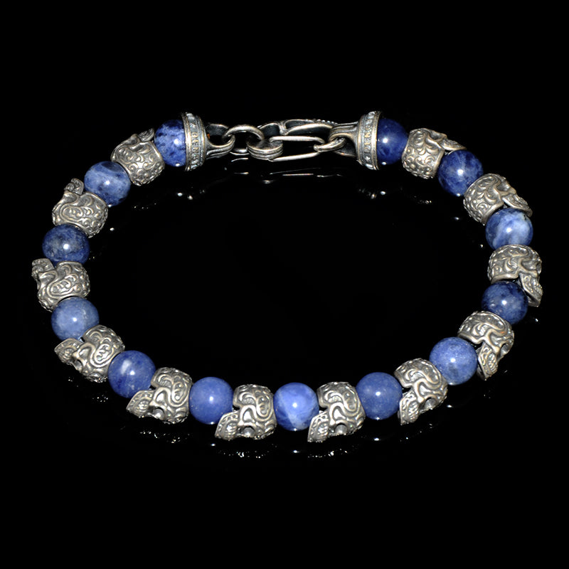DYQ JEWELRY 925 Silver Skull Blue Sodalite Man's Bracelet