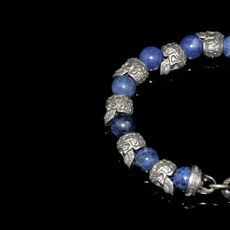 DYQ JEWELRY 925 Silver Skull Blue Sodalite Man's Bracelet