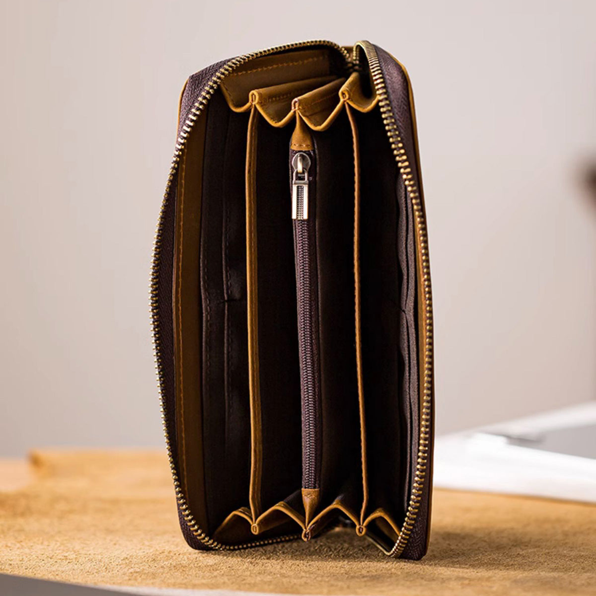 DYQ JEWELRY Handmade Crazy Horse Skin Wallet Mobile Bag Wallet