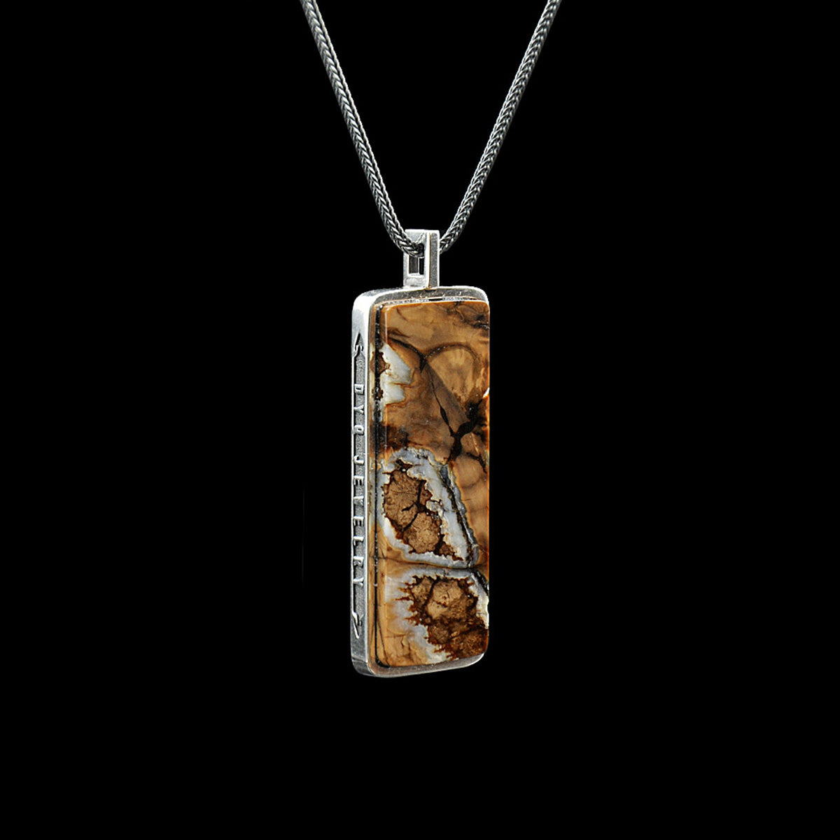 DYQ JEWELRY WuShi 925 Silver Inlay Mammoth Tooth Fossils Pendant Men's Necklace