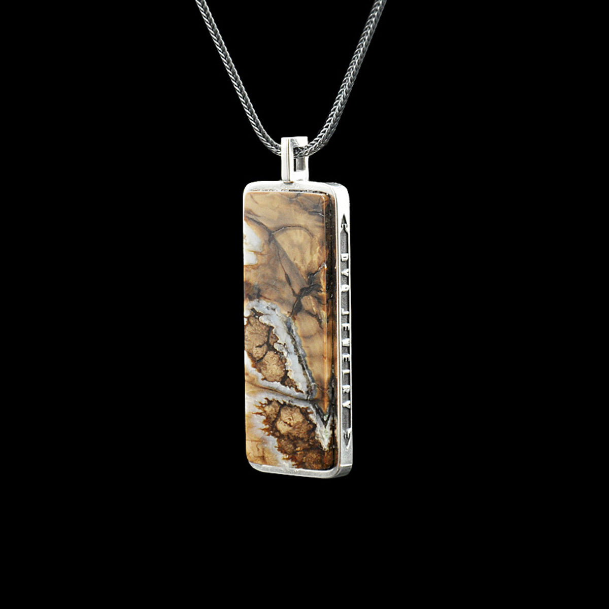 DYQ JEWELRY WuShi 925 Silver Inlay Mammoth Tooth Fossils Pendant Men's Necklace