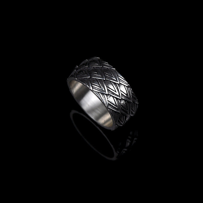 DYQ JEWELRY Dragon Scale 925 Silver Ring Men's Wide Ring