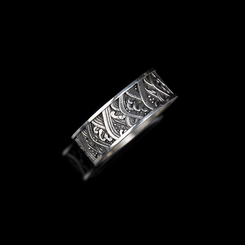 DYQ JEWELRY Wave 925 Silver Ring Men's Wide Ring
