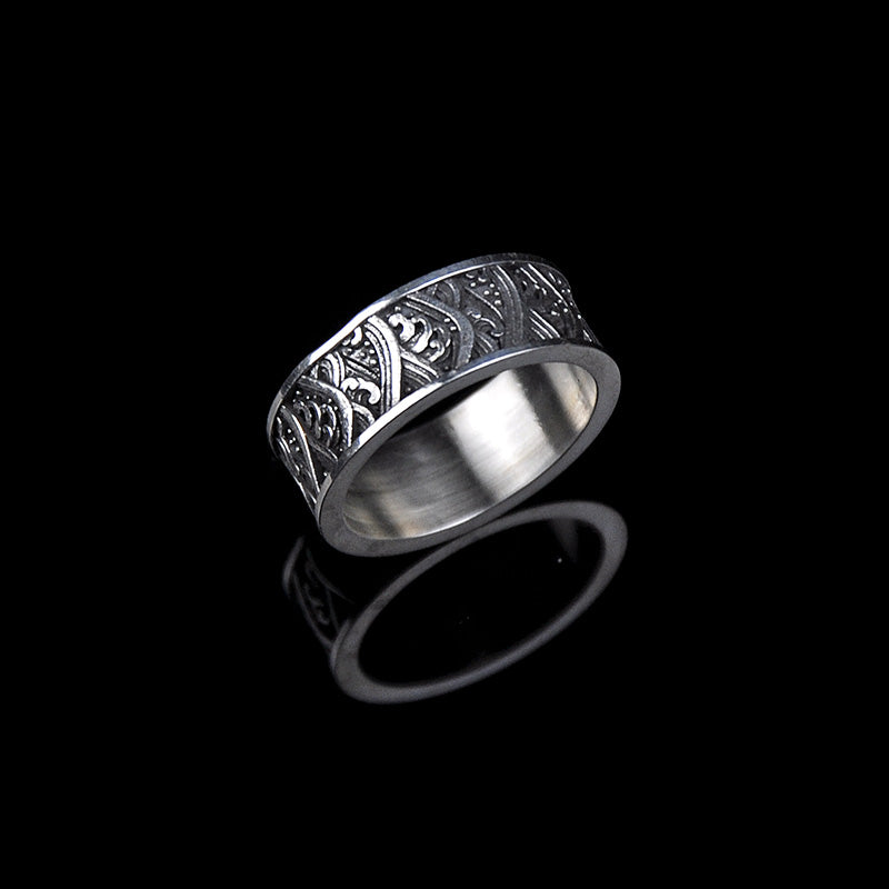 DYQ JEWELRY Wave 925 Silver Ring Men's Wide Ring