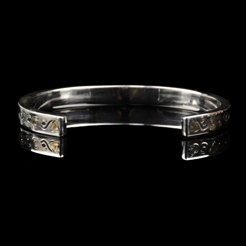 DYQ JEWELRY TOTEM FENRIR 925 SILVER BANGLE HAND CARVING inlay in 24K gold