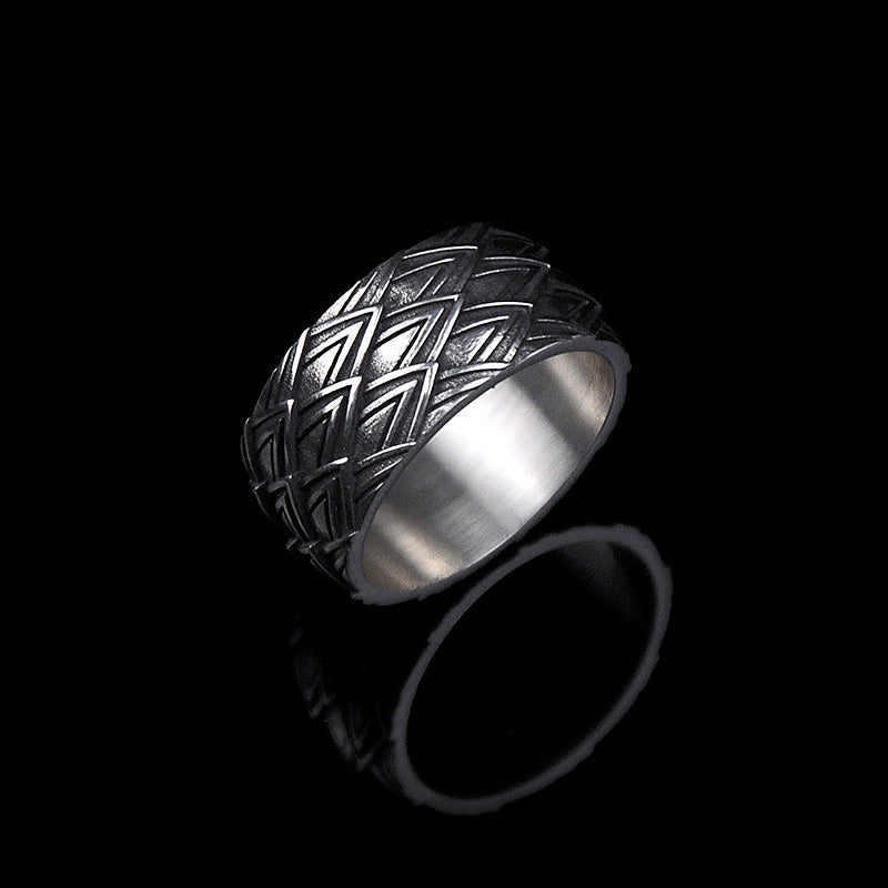 DYQ JEWELRY Dragon Scale 925 Silver Ring Men's Wide Ring