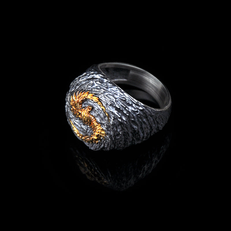 DYQ JEWELRY Phoenix 925 Silver 24K Gold Ring Men's Ring