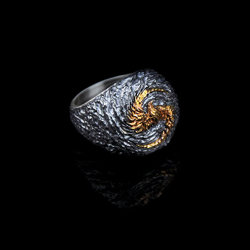 DYQ JEWELRY Phoenix 925 Silver 24K Gold Ring Men's Ring