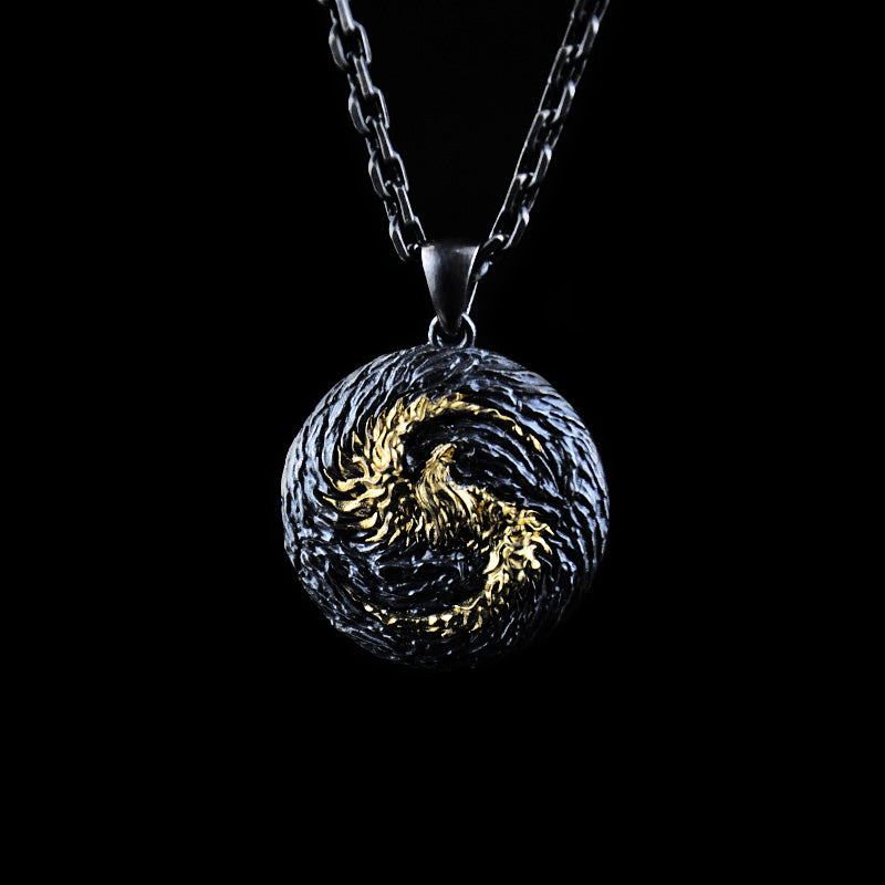 DYQ JEWELRY Phoenix 925 Silver 24K Gold Necklace Pendant Men's Jewelry