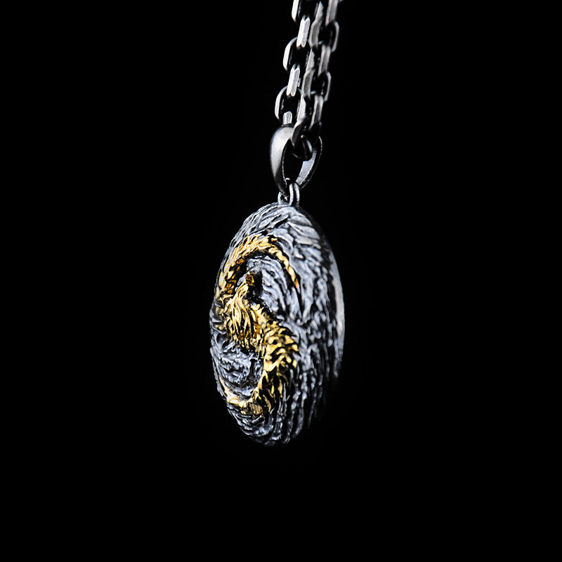 DYQ JEWELRY Phoenix 925 Silver 24K Gold Necklace Pendant Men's Jewelry
