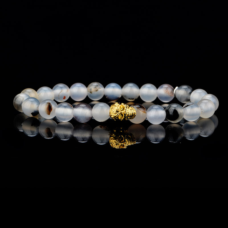 DYQ Jewelry Coral Agate Bracelet Brass Skull For Women Bracelet