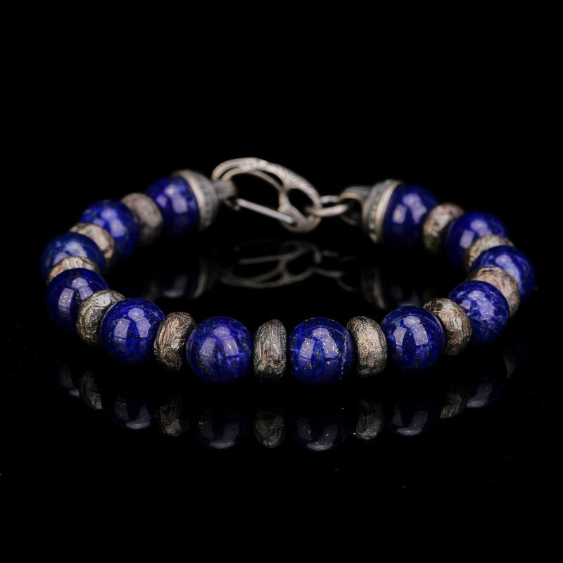 DYQ JEWELRY 925 Silver Bead Blue Lazurite Man's Bracelet