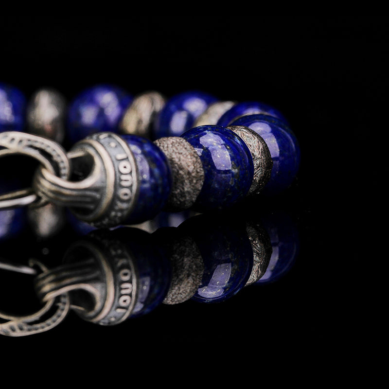 DYQ JEWELRY 925 Silver Bead Blue Lazurite Man's Bracelet