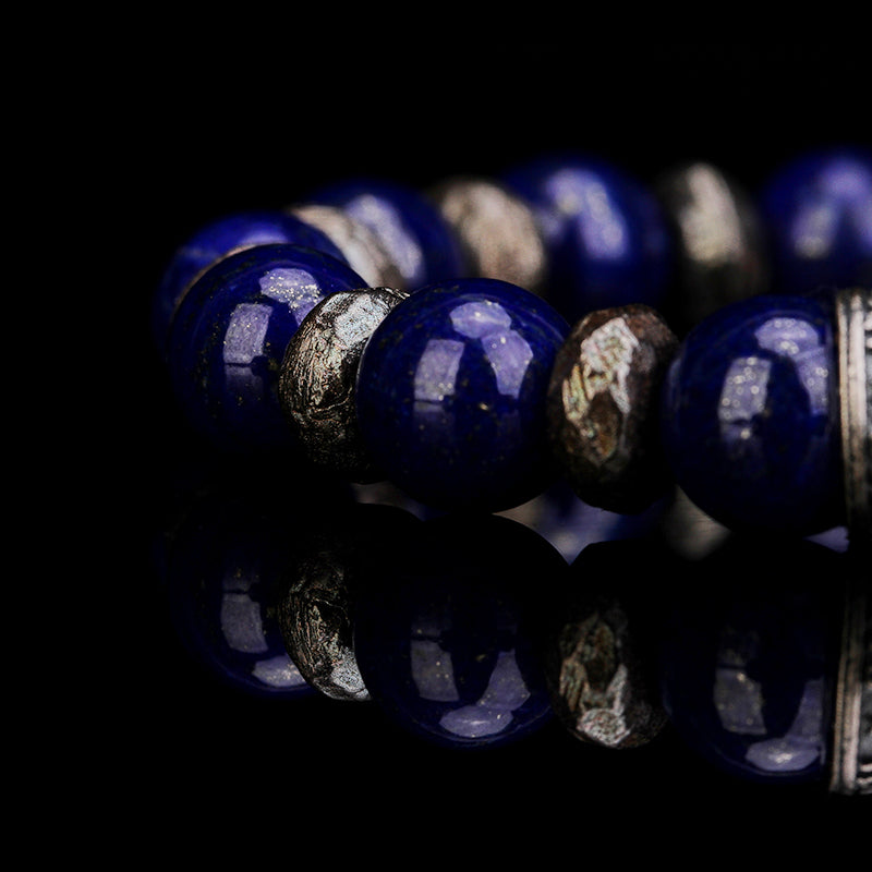 DYQ JEWELRY 925 Silver Bead Blue Lazurite Man's Bracelet