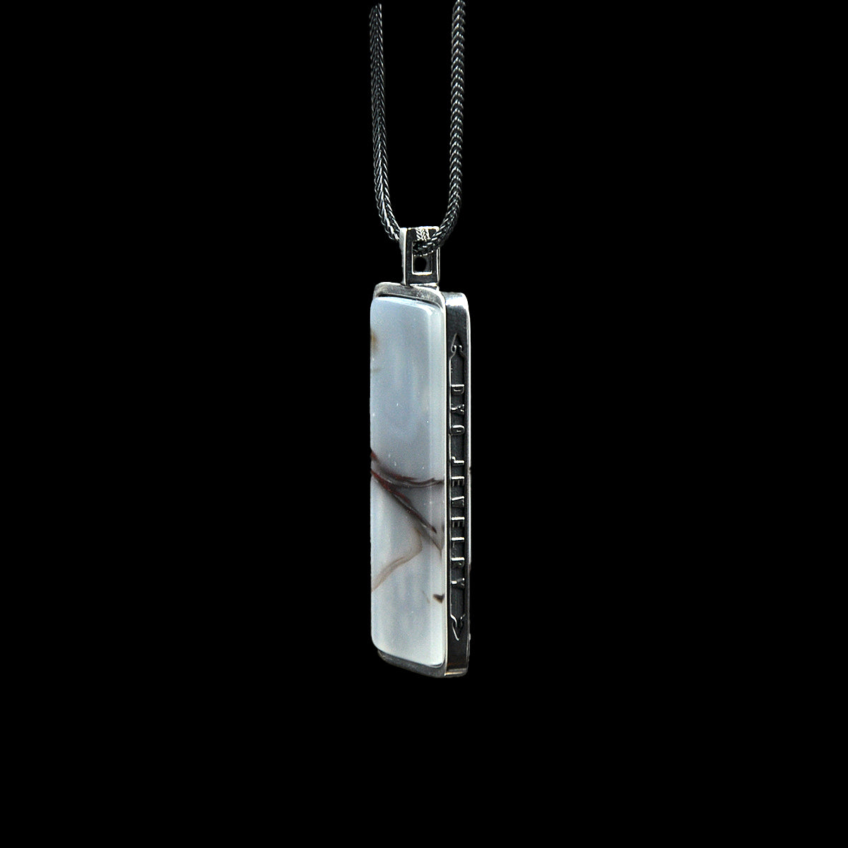 DYQ JEWELRY WuShi 925 Silver White Bloodstone Pendant Men's Necklace
